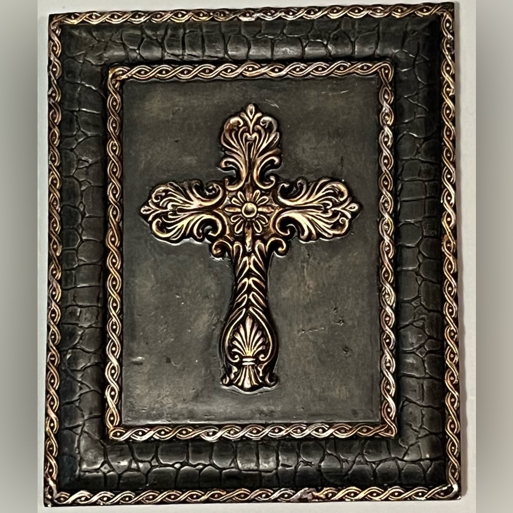 Antique Look Gold tone Decorative Cross Wall Art - Approx. 7"x5"